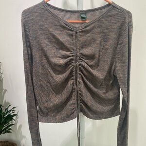 Wild Fable Gray Ruched Cropped Blouse